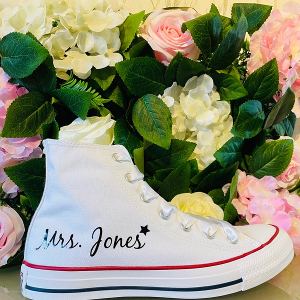 Personalised Adult Converse| Hi & Lo Genuine|All Star Adults| Cute| White| Trainer| Wedding| Gift
