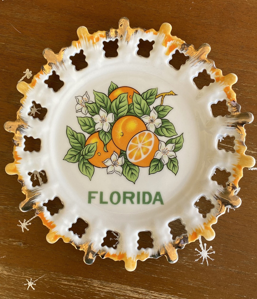 Vintage Florida Souvenir Collector Wall Plate, Oranges and Orange