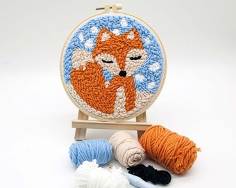 Punch Needle Kit, Punch Needle Embroidery Kit, Craft For Kids, Punch Needle Beginner, Dreaming Fox Embroidery Pattern, Embroidery Craft Kit