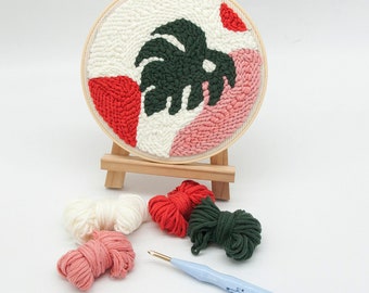 Punch Needle Kit, Punch Needle Embroidery Kit, Craft For Kids, Punch Needle Beginner, Monstera Embroidery Pattern, Embroidery Craft Kit