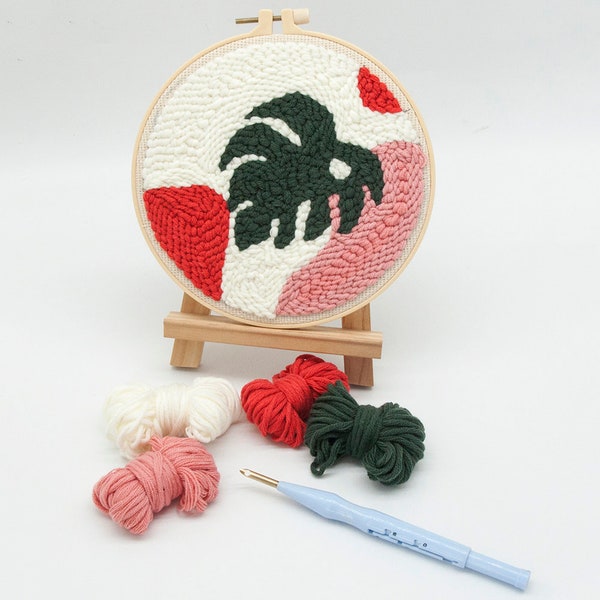 Punch Needle Kit, Punch Needle Embroidery Kit, Craft For Kids, Punch Needle Beginner, Monstera Embroidery Pattern, Embroidery Craft Kit