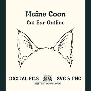 Arquivo de corte SVG de contorno de orelha de gato Maine Coon e arquivo PNG para Cricut ou Silhouette - Arquivo digital