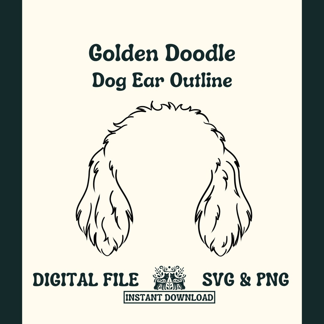 Golden Doodle Dog Ear Outline SVG Cut File and PNG File for