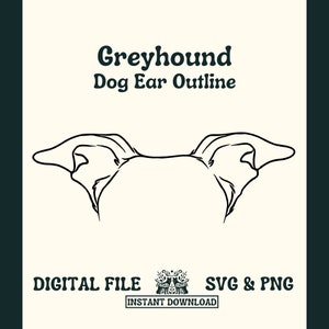 File in formato SVG di taglio dell’orecchio del cane levriero e file PNG per Cricut o Silhouette, file digitale