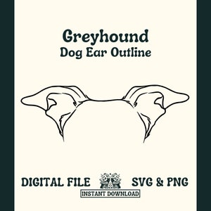 Windhund Hund Ohr Umriss SVG Schnitt Datei und PNG Datei für Cricut oder Silhouette - Digitale Datei