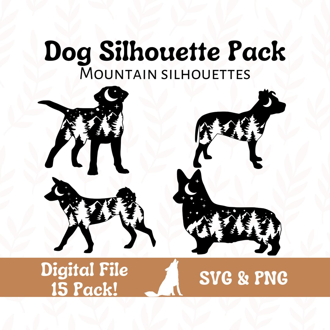 Dog Silhouette With Mountains Bundle SVG Cut File and PNG File - Etsy