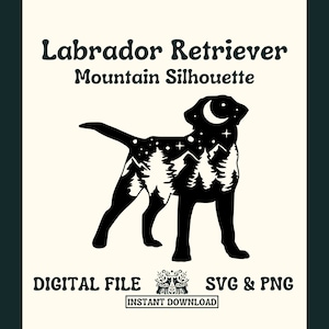 Labrador Retriever Dog Silhouette with Mountains SVG Cut File and PNG File for Cricut or Silhouette -- Digital File
