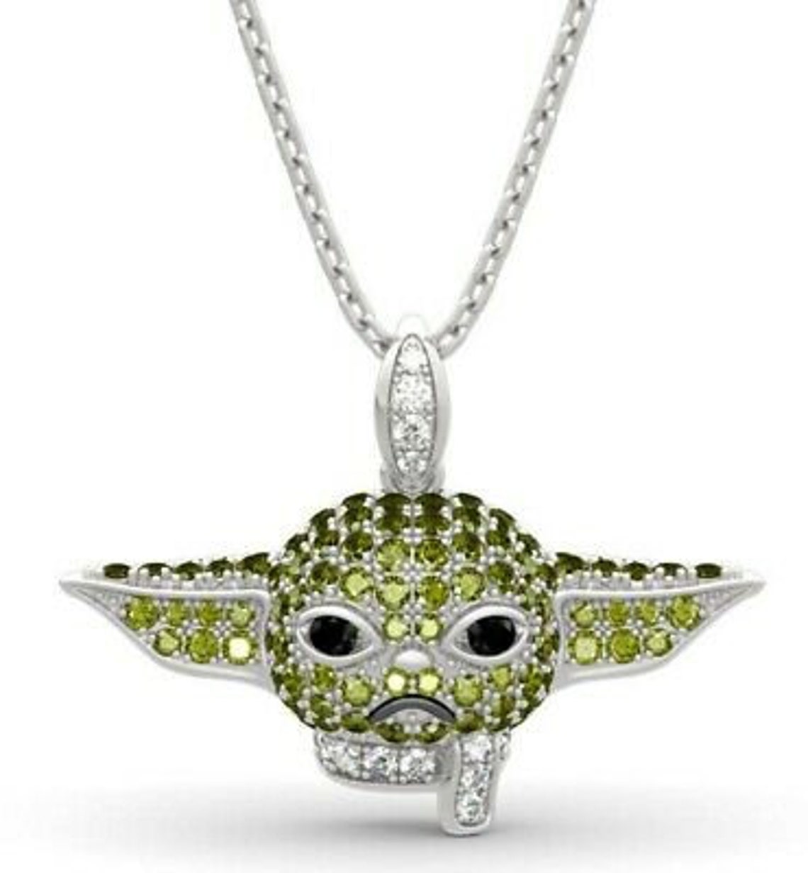 Baby Yoda Rhinestone Metal Pendant Necklace Etsy