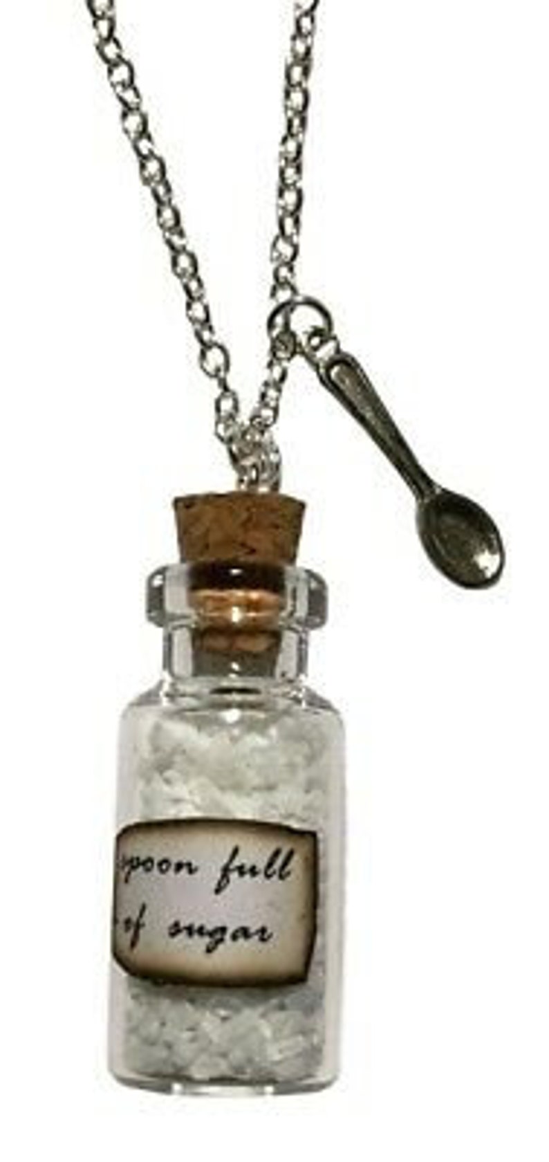 Mary Poppins Spoonful of Sugar Bottle With Spoon Metal Pendant Necklace