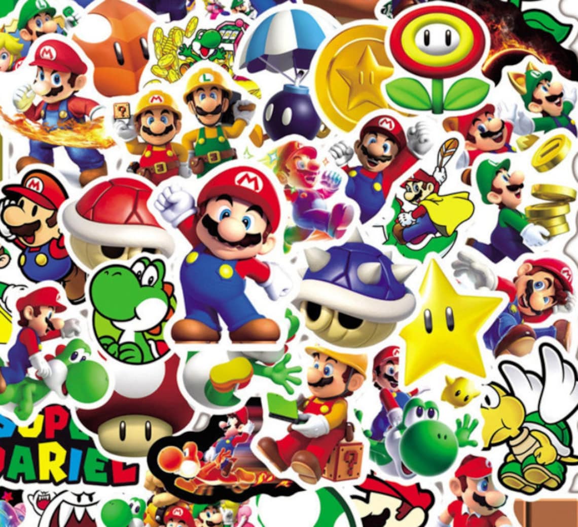 50 SUPER MARIO STICKERS impermeables personalizadas