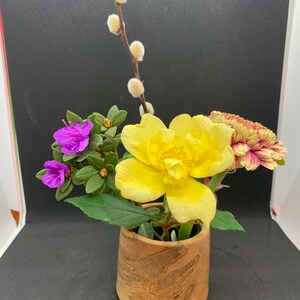 Spalted maple burl Ikebana bowl and frogger
