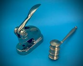 Brass Notary Seal Stamp and Decorative Gavel