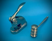 Brass Notary Seal Stamp and Decorative Gavel
