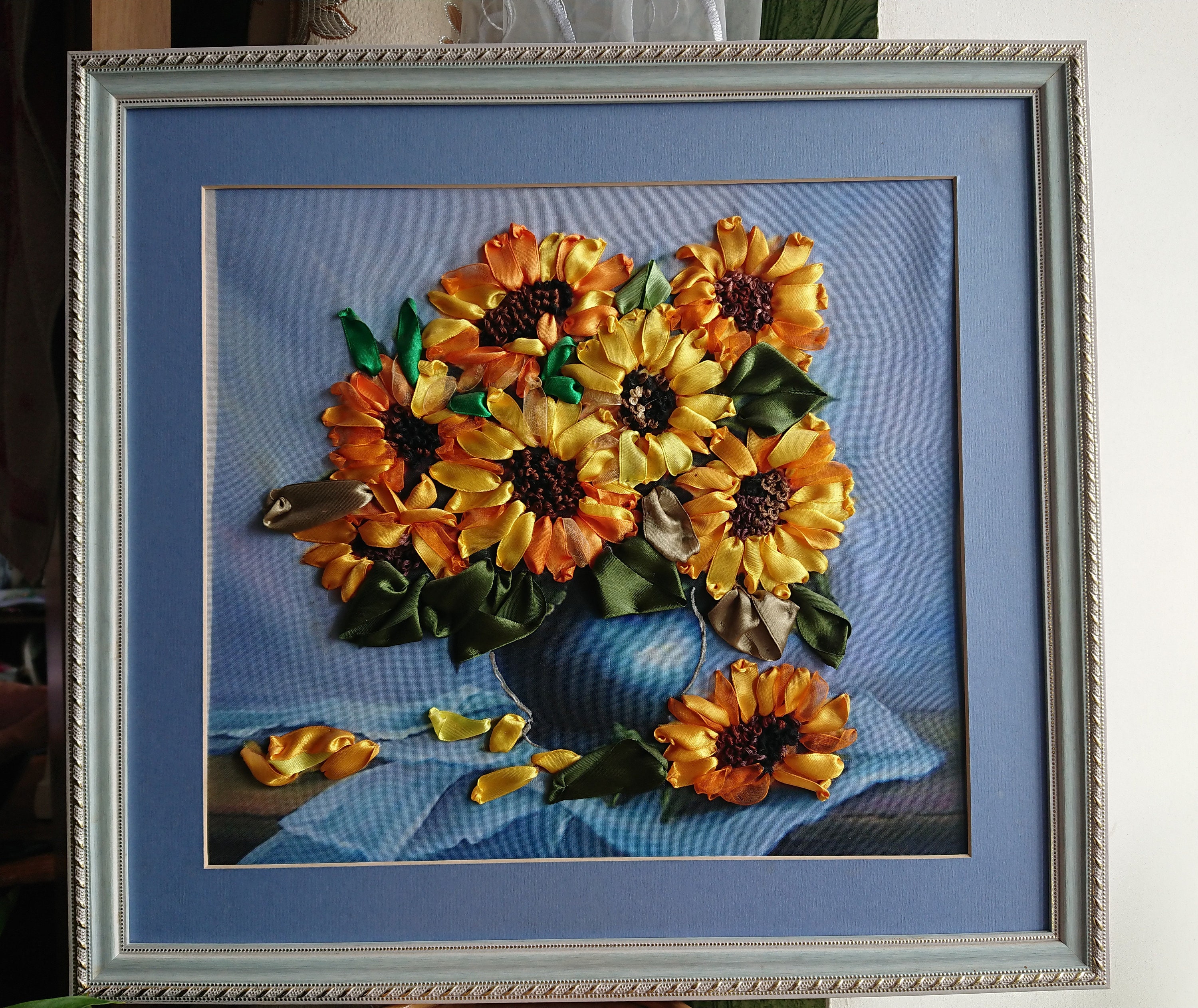 Sonnenblumen Bild bestickt Bänder Floral Malerei 3D Rahmen | Etsy
