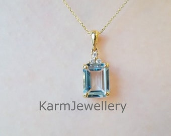 Emerald Cut Aquamarine Necklace, March Birthstone Gifts, Aquamarine Wedding Solitaire Pendant, Anniversary Pendant, Silver Pendant For Women