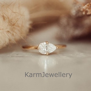 1 CT East West Pear Cut Moissanite Ring, Unique Pear Cut Solitaire Engagement Ring, Vintage Style Ring, Anniversary Gift, Personalized Gift