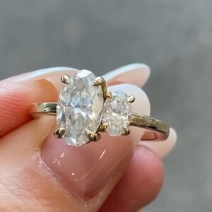 Two-Stone Moissanite Ring in 14K Yellow Gold, Oval Engagement Ring, Toi Et Moi Ring, Double Stone Wedding Ring, You & Me Ring, Proposal Ring