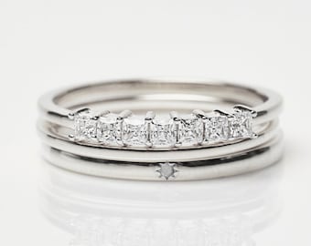 Bridal Ring Set, Princess Cut Moissanite Engagement Ring, Half Eternity Comfort Fit Band, Shared Prong Ring Anniversary Gifts, Matching Band
