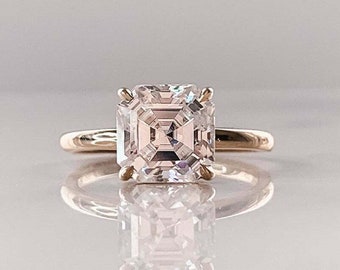 2 Ct Asscher Cut Moissanite Engagement Ring, 14K Rose Gold, Asscher Solitaire Ring, Stackable Wedding Ring, Anniversary Gifts, Promise Ring