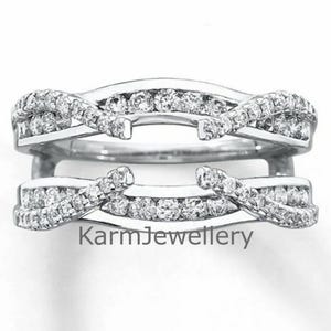 Enhancer Ring, Wrap Wedding Band, Round Cut Diamond Band, 14K Solid White Gold Enhancer Wrap Band, Wedding Engagement Band, Anniversary Gift