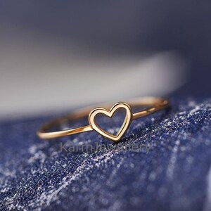 Open Heart Ring, Solid Gold, Minimalist Ring, Geometric Heart Ring, Love Ring, Dainty Ring, Women Ring, Tiny Love Shape Valentine&#39;s Day Gift