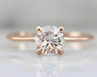 1 Ct Round Cut Moissanite Diamond Ring, Solitaire Bridal Rose Gold Ring, Unique Promise Anniversary Gift, Valantine gift, Art Deco Ring