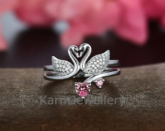 925 Silver Swan Ring: Pinky Couple Bird Ring, Valentine's Gift