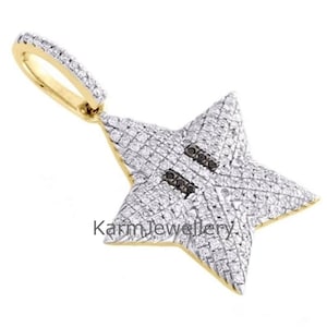 Men&#39;s Or Woman&#39;s &quot;MARIO STAR&quot; Pendant, Black & White Round Cut Moissanite Diamond Pendant, Star Shape Unisex Charm Pendant, Anniversary Gift