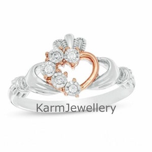 Heart Claddagh Ring For Women, Claddagh Wedding Ring, Heart Promise Ring, Irish Ring, Round Engagement Ring, Wicca Ring, Two Tone Jewellery
