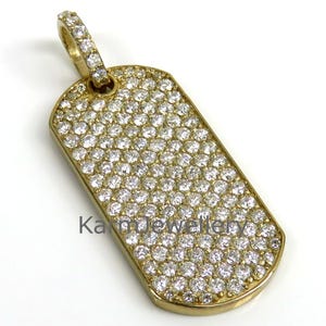 Dog Tag Pave Medallion Diamond Pendant, Dog Tag Pendant, Diamond Dog Tag Necklace, Dainty Necklace, Yellow Gold Pendant, Women Jewelry Gifts