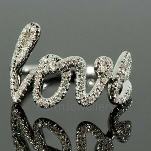 Moissanite Love Ring, Round Cut Moissanite Minimalist Ring, Wedding Ring, Love Letter Ring, Engagement Ring, Promise Ring, Script Love Ring