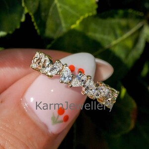 Pear Cut Moissanite Diamond Alternate Band Pear half Eternity Band 14K Solid Gold Pear Moissanite Matching Band for her Gold Stacking Ring