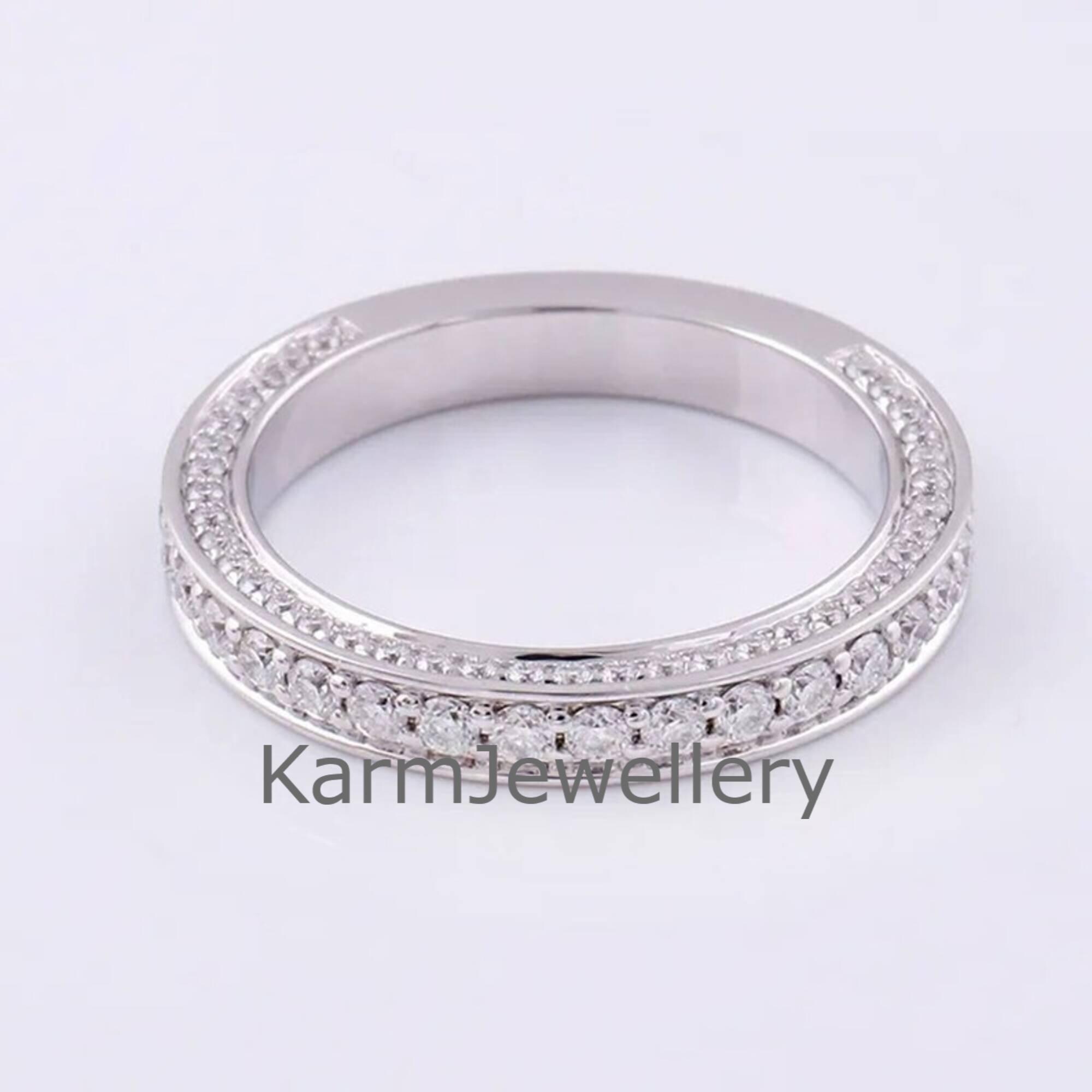Moissanite Wedding Band: 14K Gold Half Eternity Pave Ring - Etsy