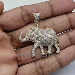 2.20Ct Round Cut Moissanite Animal Elephant Charm Pendant, Pave Diamond Pendant, Diamond Pendant, Elephant Pendant, Gift for Animal Lover