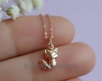 14K Gold Plated Fox Pendant Necklace: Dainty Animal Charm