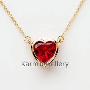 14k Gold Red Diamond Heart Pendant,  Customizable Bezel Gem Pendant, Layering Personalized Gem Charm Pendant, Christmas Gift, Valentine Gift