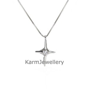 Round Cut Moissanite Cross Pendant, 14K White Gold Cross Pendant, Religious Pendant, Twinkle Star Pendant, Handmade Gifts, Unisex Jewelry