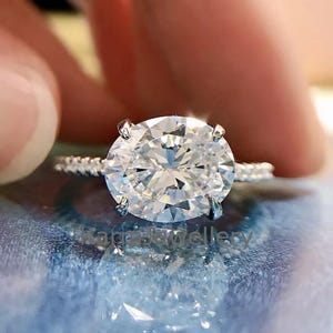 East West Oval Engagement Rings For Women, Oval Moissanite Accent Antique Wedding Rings 14K White Gold Promise Rings, Women Day Gifts, Sale