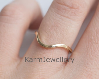 14k Gold Curved Wedding Band: Stacking Contour Ring