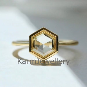 Hexagon Cut Engagement Ring, Moissanite Portrait Cut Ring, Bezel Set Solitaire Ring, Fancy Cut Diamond Wedding Ring Forever One Diamond Ring