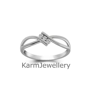 Three Stone Ring, Bypass Diamond Ring, Round Cut Moissanite Engagement Wedding Ring, 14K White Gold Ring, Handmade Jewelry, Ring For Women