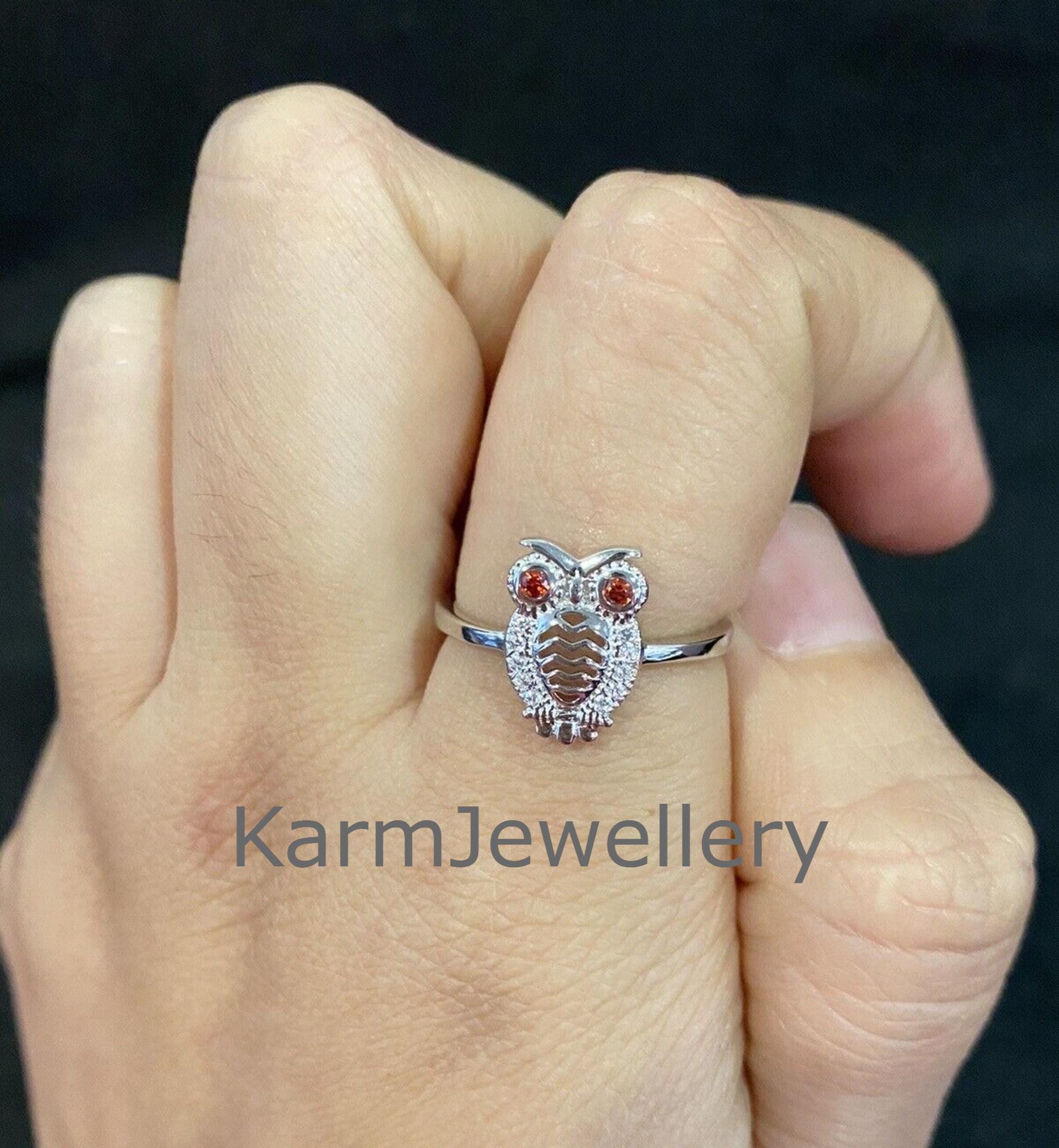 CZ Owl Ring: Red & White Animal Jewelry