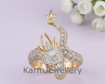 Anillo de dragón chino, anillo de dragón chino de oro amarillo, anillo de dragón, joyería de dragón chino, delicado anillo de oro macizo, regalo de Navidad para mujer