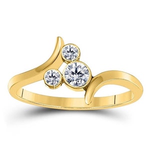 Tension Set Unique Three Stone Wedding Band, Round Brilliant Cut Moissanite Engagement Band, Twisted Bypass Shank Designer Anniversary Ring