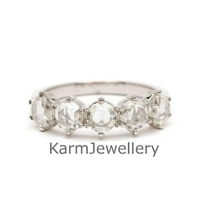 1 TCW Round Rose Cut Diamond Ring, Simple and Elegant Five Stone Colorless Moissanite Ring, Rose Cut Vintage Style, Anniversary Gift Rings