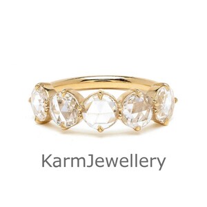 1 TCW Round Rose Cut Diamond Ring, Simple and Elegant Five Stone Colorless Moissanite Ring, Rose Cut Vintage Style, Anniversary Gift Rings