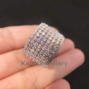 Micro Pave Set Multi Row diamond Band Ring, Cigar diamond Band Ring, Five Row Anniversary Rings, Wide Half Eternity Band, Promise Band Ring