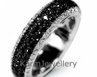 Black And White Pave Set Diamond Band, Casual Full Eternity Band, Birthday Gift, Eternity Band Ring For Women, Anniversary Eternity Band