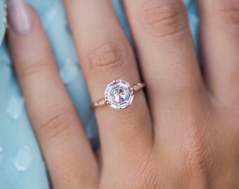 2.5 CT Asscher Cut Moissanite Engagement Ring, Antique Vintage Engagement Ring, Solitaire With Accent Ring, Wedding Ring, 14K Rose Gold Ring