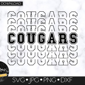 クーガー SVG デジタル ダウンロード、SVG カット ファイル、Cricut または Silhouette 用 SVG、スクール スピリット SVG、チーム マスコット